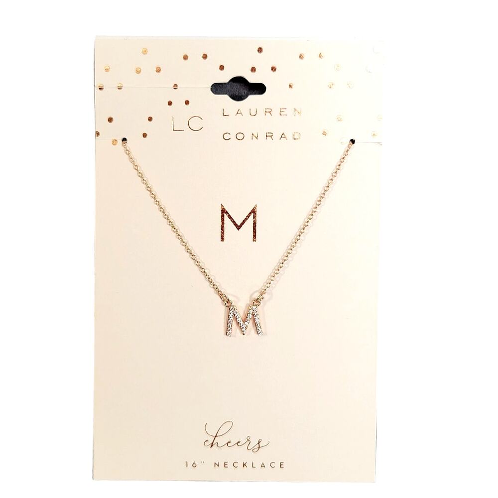16" Initial M Necklace Rose Gold Tone Small Rhinestone Charm New Lauren Conrad